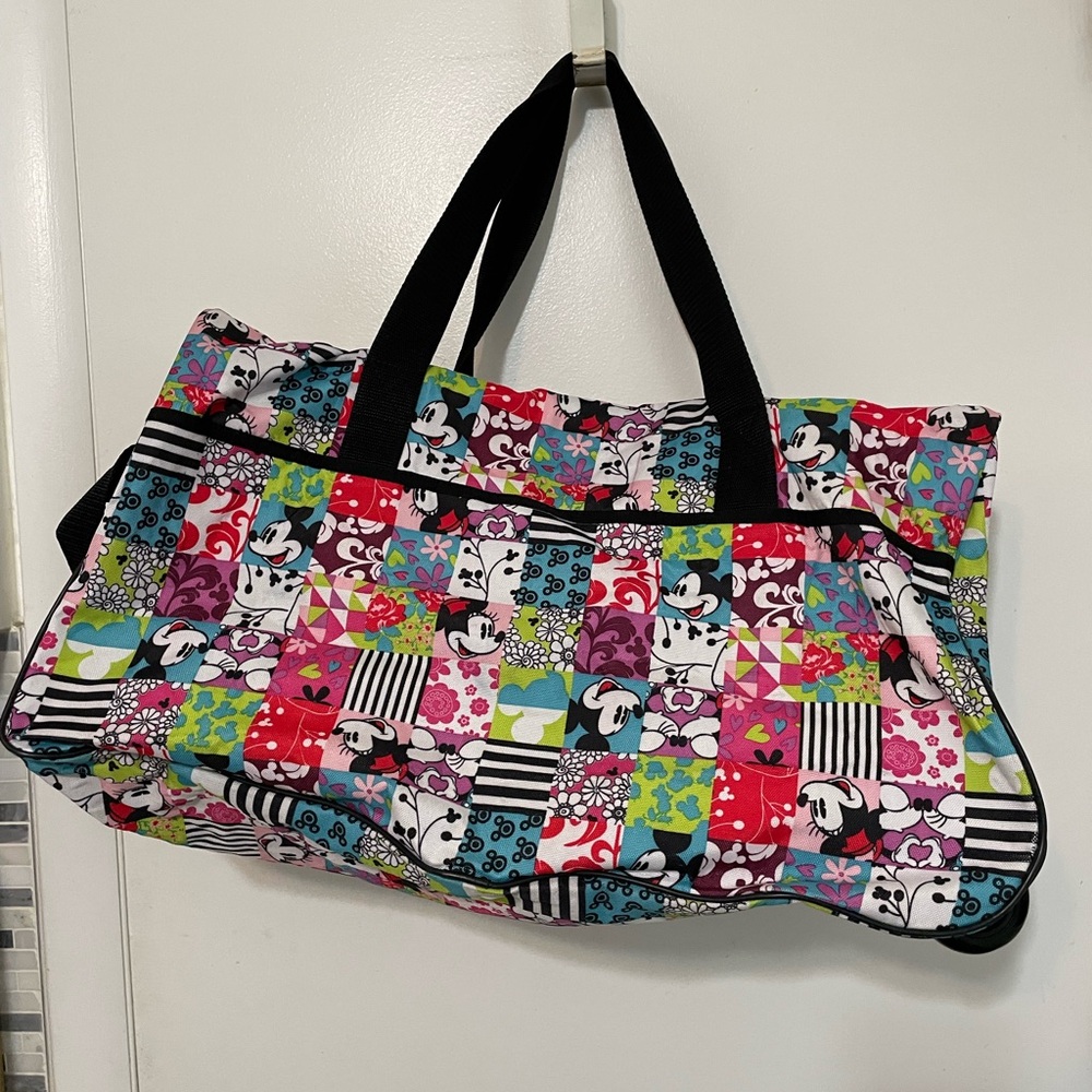 Disney Large Minnie Mickey All over Picturesque print rolling Travel Duffle Bag